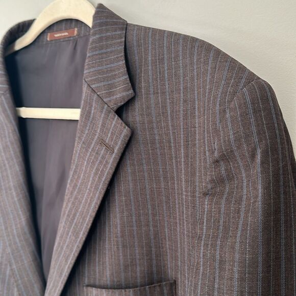Peter Millar Sport Coat Mens Size 46L Brown Blue Stripe Blazer Jacket 100% Wool - Picture 4 of 16